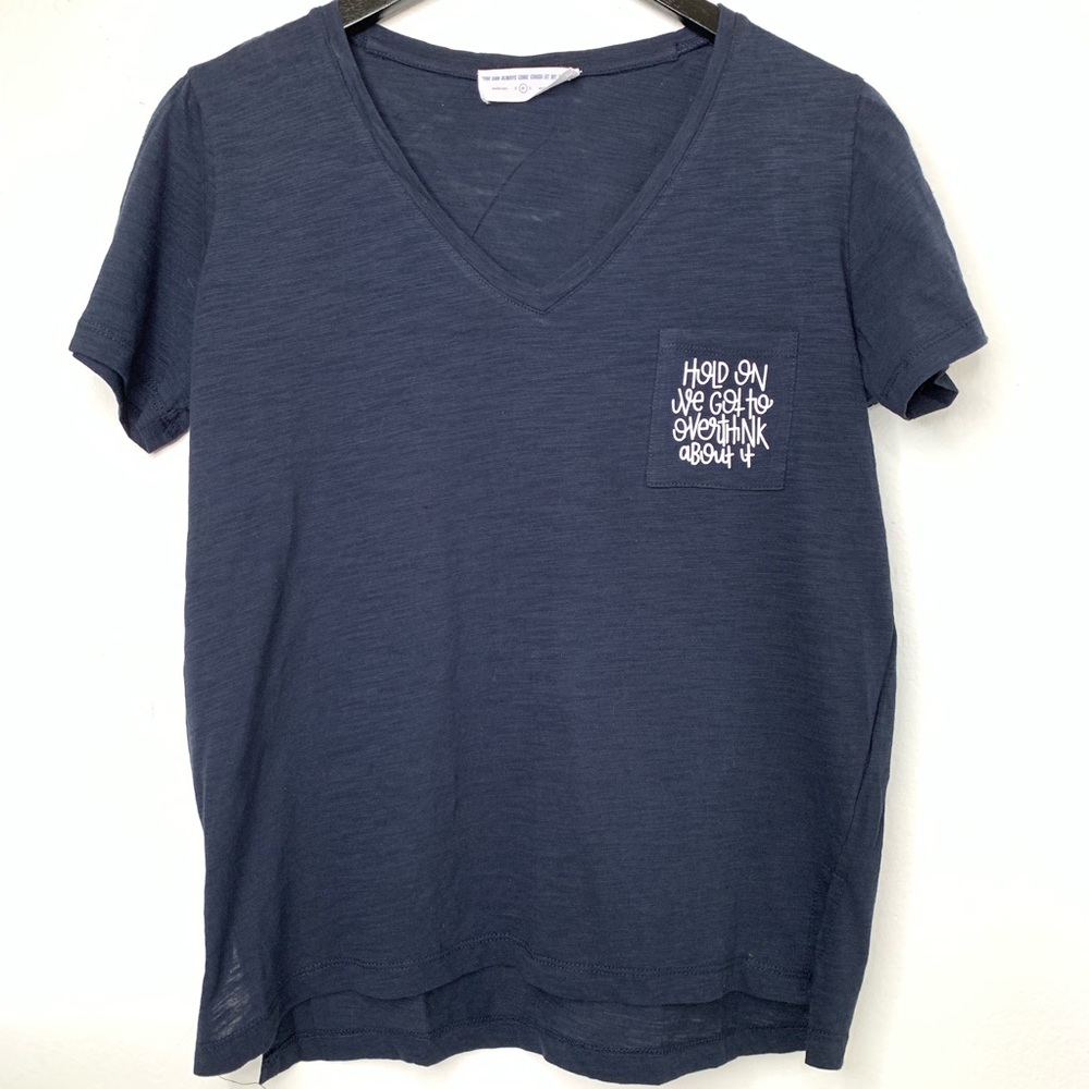 Blue V Neck Graphic T Shirt